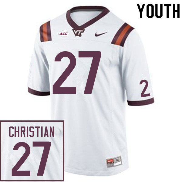 Youth #27 Kenji Christian Virginia Tech Hokies College Football Jerseys Sale-White